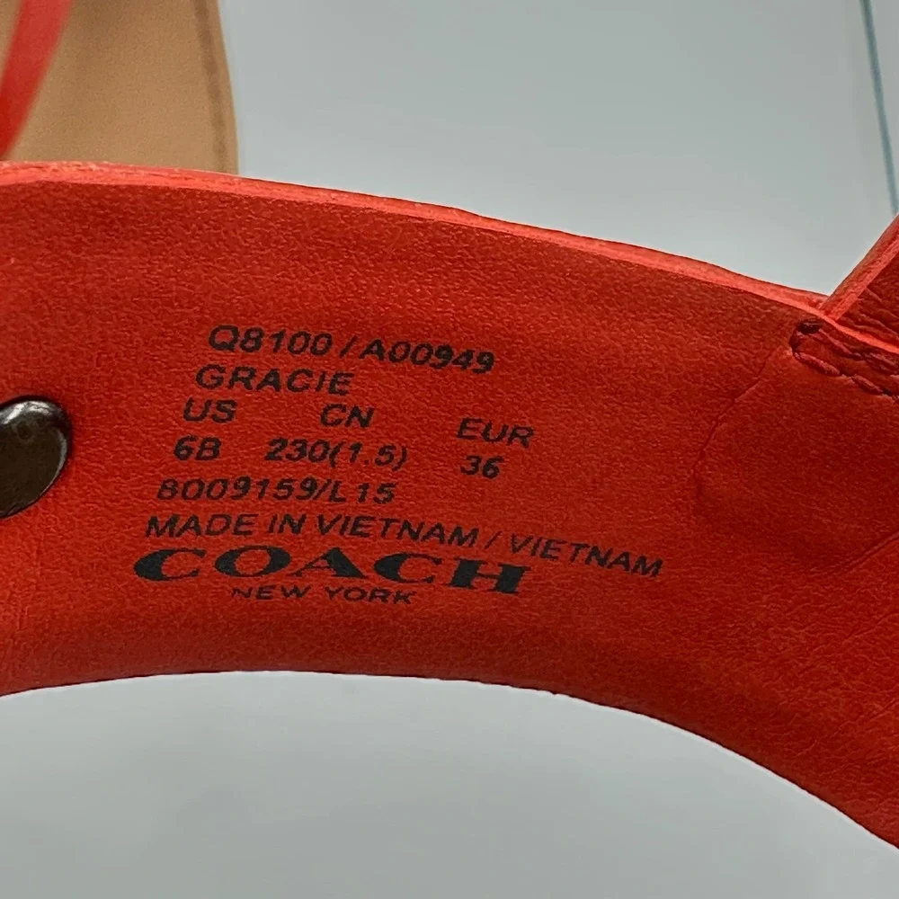 Coach Red Leather T-Strap Sandals